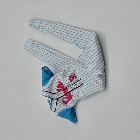 Barbie Doll Baseball Uniform White & Blue Striped Suit With Pink Logo 2018 Edi - Picture 3 of 6